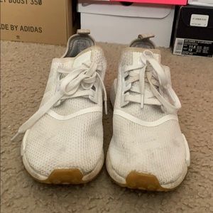 Adidas NMD R1 Cloud White Sneakers with gum bottom